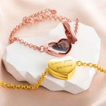 Personalizada Corazón Foto Relicario Pulsera con Texto Grabado Minimalista Joyería Aniversario Cumpleaños Regalo para Mascota Mujer Niña