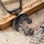 Personalized Medieval Gothic Moon Dragon Name Necklace with Foxtail Chain Father’s Day Birthday Gift for Men