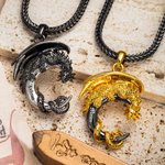 Personalized Medieval Gothic Moon Dragon Name Necklace with Foxtail Chain Father’s Day Birthday Gift for Men