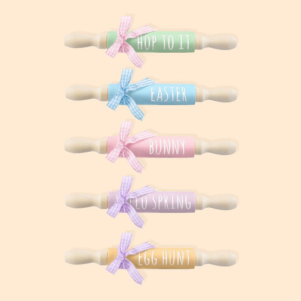 Custom Rae Dunn Inspired Easter Mini Rolling Pins Easter Decorations Tiered Tray Decor 2 for Sale