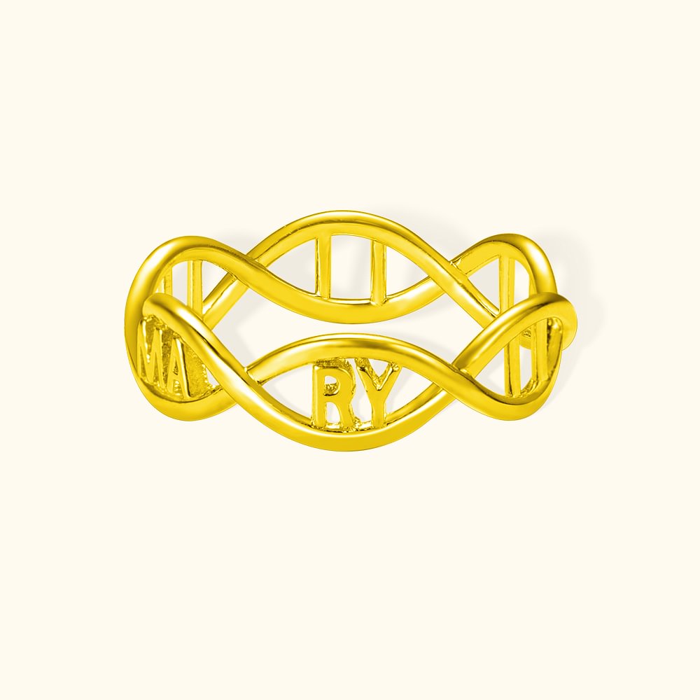 Bague ADN double hélice personnalisée avec nom