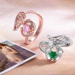 Anillo de Piedra de Nacimiento Personalizado Alas de Ángel y Pies de Bebé con Texto Grabado Pérdida Memorial Simpatía Regalo para Mujeres