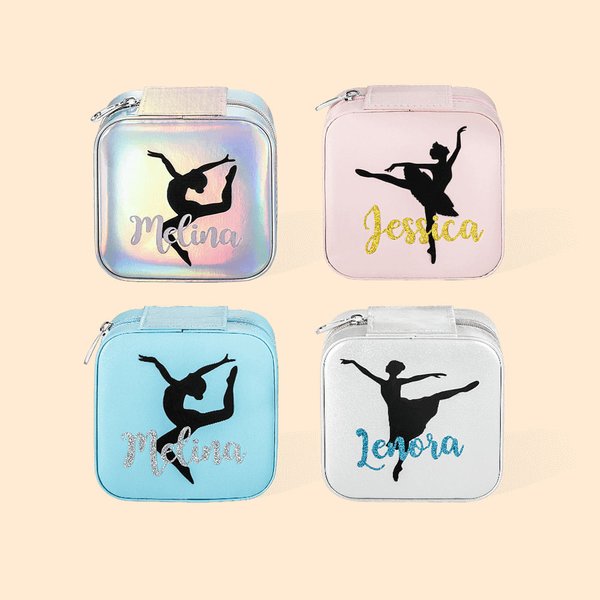 Gepersonaliseerde Ballet Pose Silhouettes Spiegel Sieraden Etui met Glitter Naam Verjaardag Moederdag Cadeau voor Ballet Lover