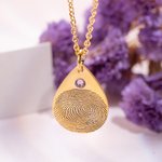 Personalizado grabado lágrima huella colgante collar con piedra de nacimiento y el texto minimalista nombre de la joyería cumpleaños aniversario regal