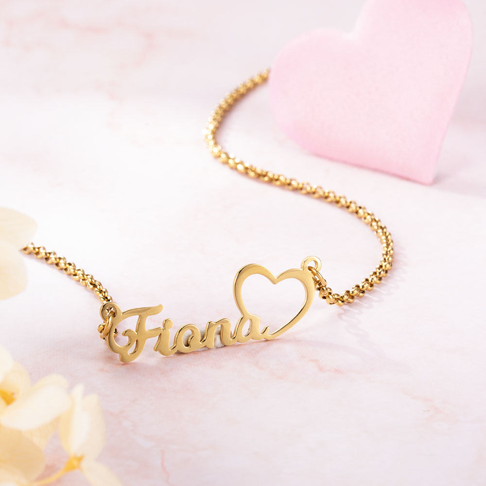 Chaîne Personnalisé Prénom Collier avec Breloque en Forme de Coeur Cadeau d'Anniversaire pour Elle