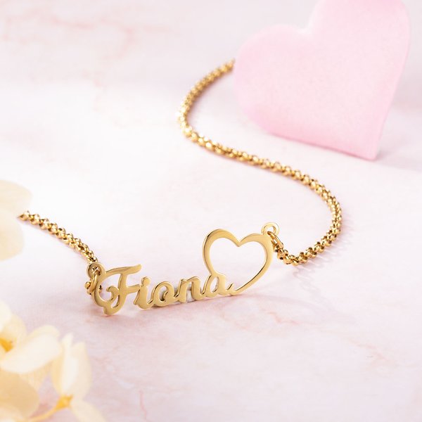 Name Necklace with Heart Charm