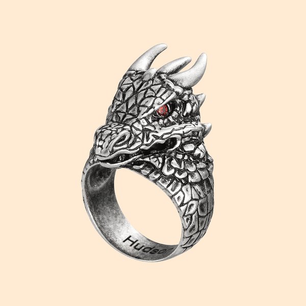 Medieval Gothic Dragon Birthstone Men's Ring