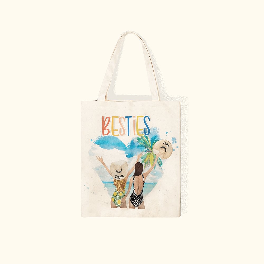 Sac en toile personnalisé "Besties' Back Beach Holiday Style".