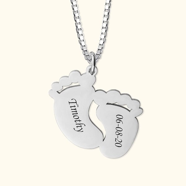 Collier Pieds Prénoms Personnalisés Collier avec Prénom Bébé Cadeau Anniversaire Fête pour Femme