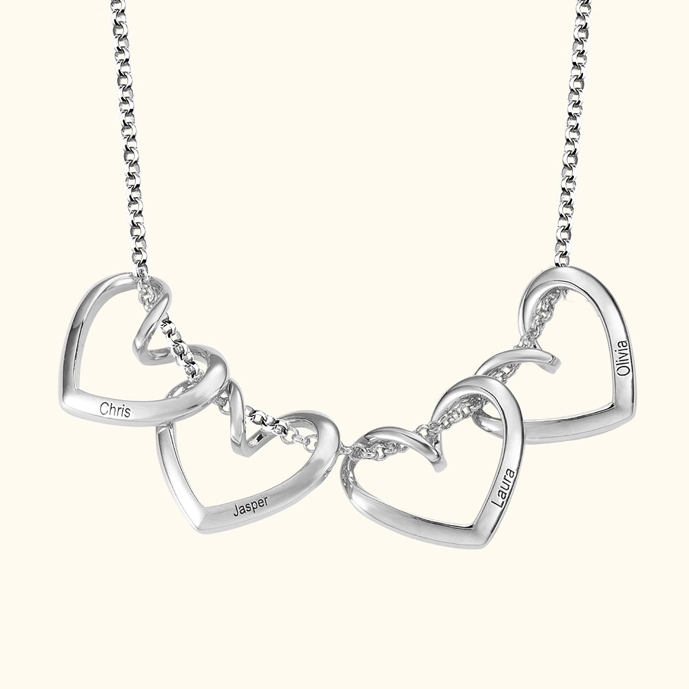 Collier en Coeur avec Prénom Personnalisé Collier de Nom de Famille avec 1-10 Cœurs Cadeau d'Anniversaire Fête des Mères pour Femme