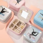 Personalised Ballet Pose Silhouettes Mirror Jewellery Case with Glittery Name Birthday Mother's Day Gift for Ballet Lover