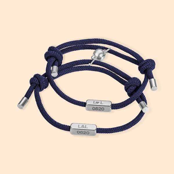 Lot de 2 Bracelets Tressés Réglables Bracelet Magnétique Personnalisé Nom & Symboles Cadeau de St Valentin pour Couple Meilleur ami