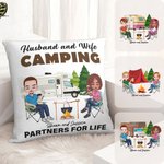 Personalized Husband and Wife Camping Partners for Life Throw Pillow Cover with Name Valentine's Day Gift for Couple