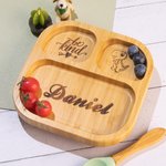Personalized Square Bamboo Suction Plates for Baby