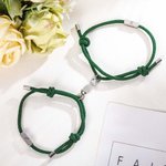 Personalized Name & Symbols Magnetic Matching Bracelet Set of 2 Adjustable Braided Bracelet Valentine's Day Anniversary Gift for Couple Best Friend