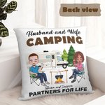 Personalized Husband and Wife Camping Partners for Life Throw Pillow Cover with Name Valentine's Day Gift for Couple