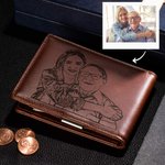 Personalized Leather Photo Wallet with Money Clip for Father's Day