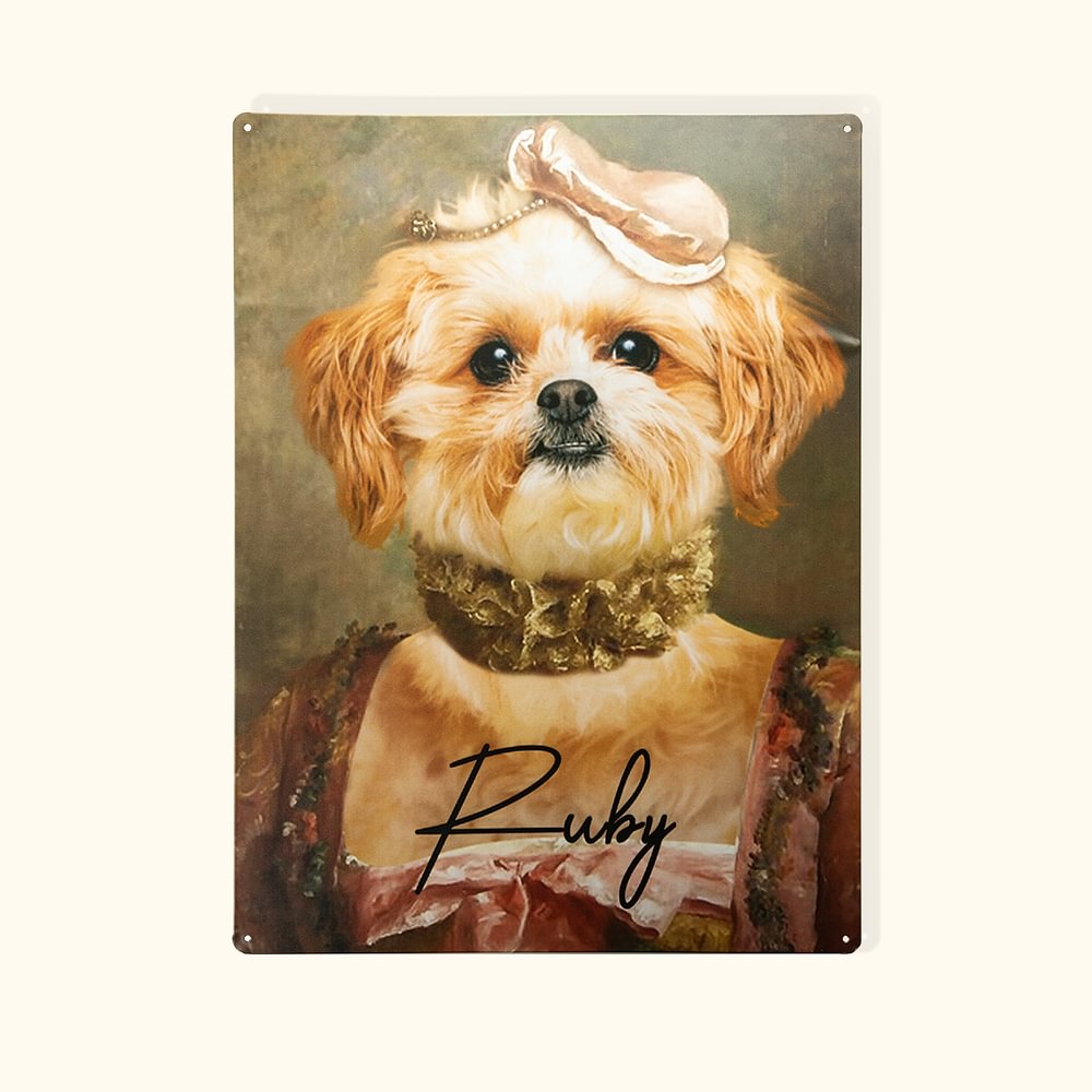 Vintage Tinplate Renaissance Animal Painting Portrait
