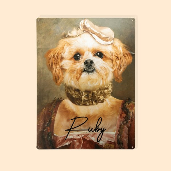 Vintage Tinplate Renaissance Animal Painting Portrait