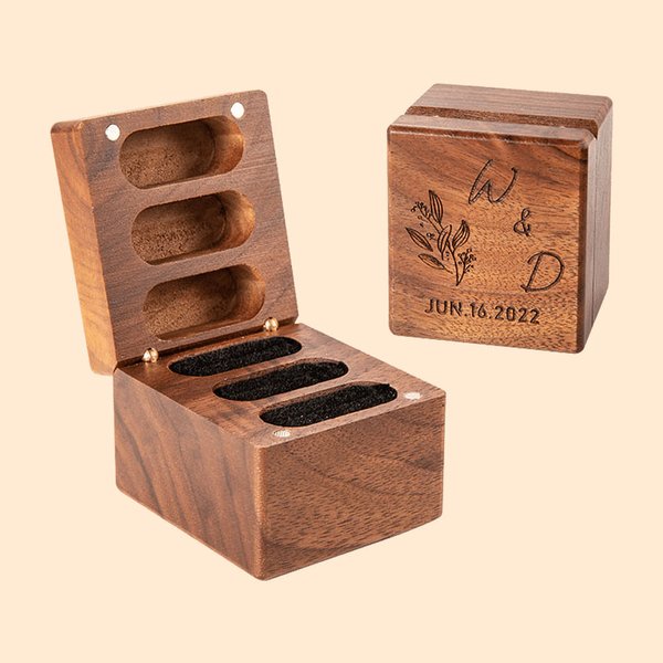 Personalized Triple Flip Wood Ring Box for Proposal/Engagement/Wedding Ceremony