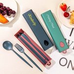 Nom Personnalisé Ensemble de couverts Portable La paille de blé Couteau fourchette Cuillère Baguettes