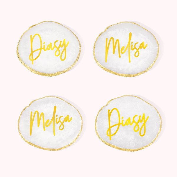 Resin Wedding Drink Coaster with Name, Bridesmaid Gift