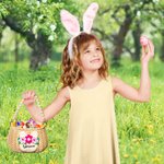 Personalized Handcrafted Bunny Rattan Basket with Name and Pearl Handle Easter Eggs Candy Hunting for Kids