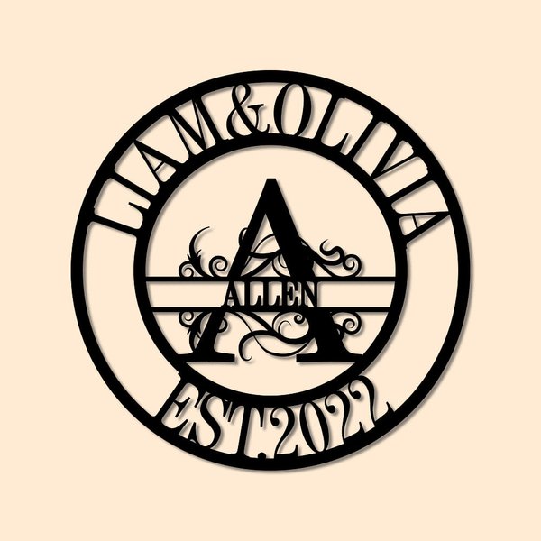 Initial & Family Name Metal Wall Art Decor