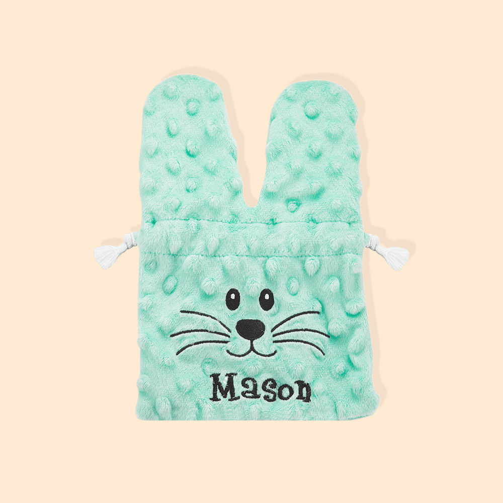 Sac à Friandises en Velours Personnalisé avec Nom Brodé Sac en Forme de Lapin Cadeau de Pâques pour Enfant