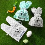 Personalisierter Kordelzug-Samtbeutel in Form von Hasen mit Großen Ohren Ostergeschenk mit Gesticktem Namen für Kinder