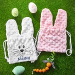 Personalisierter Kordelzug-Samtbeutel in Form von Hasen mit Großen Ohren Ostergeschenk mit Gesticktem Namen für Kinder