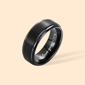 Anillo personalizado de tungsteno negro para hombre con texto grabado en el interior Día de San Valentín Aniversario Día del Padre Regalo para hombre