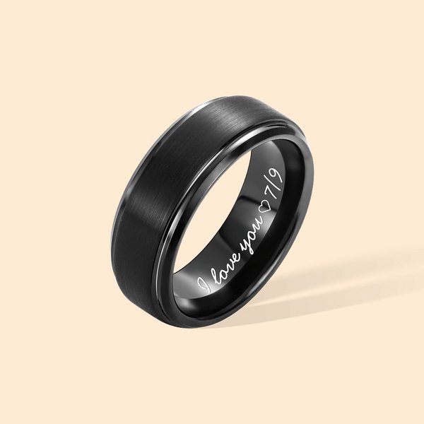 Personalised Tungsten Men's Black Ring with Engraved Inside Text Valentine's Day Anniversary Father's Day Gift for Men