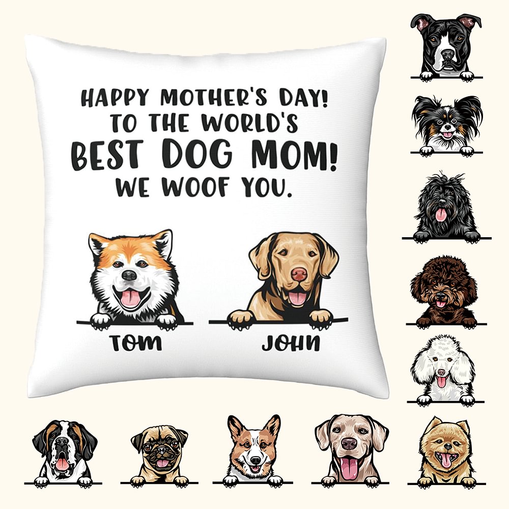 Housse d'Oreiller Personnalisée avec Nom et Motif du Chien Cadeau Anniversaire Emménagement pour Amoureux de Chien