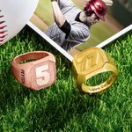 Personalized Engraved Signet Ring with Team Number Basketball Football Sport Jewelry Birthday Gift for Sports Enthusiasts