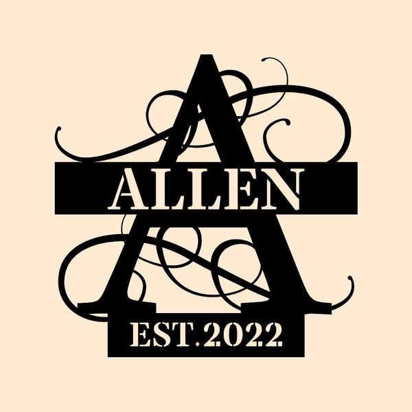 Initial with Family Name Metal Wall Art