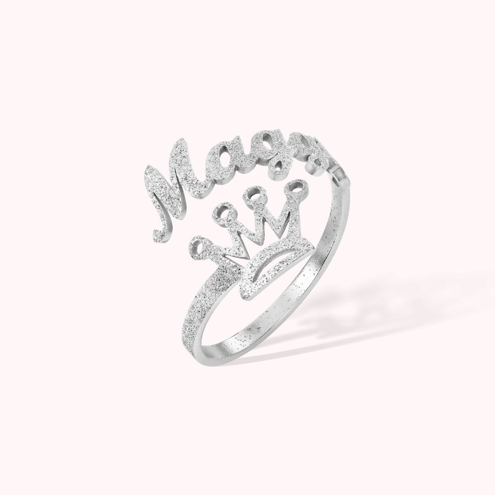 Bague de nom de couronne personnalisée à finition mate
