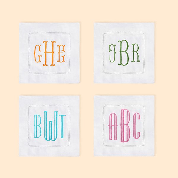 Personalized Monogrammed Linen Cocktail Napkins Set of 4