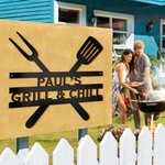 Personalised Grill Metal Wall Sign for Him Barbecue Outdoor Home Decor Dad Gifts