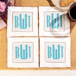 Set di 4 tovaglioli da cocktail in lino personalizzati con monogramma