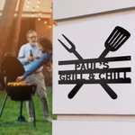Personalised Grill Metal Wall Sign for Him Barbecue Outdoor Home Decor Dad Gifts