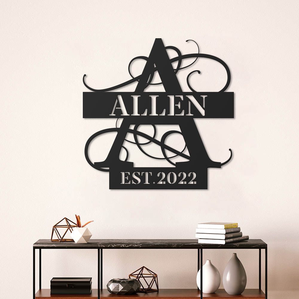 Personalized Initial with Family Name and Year Metal Wall Art ...