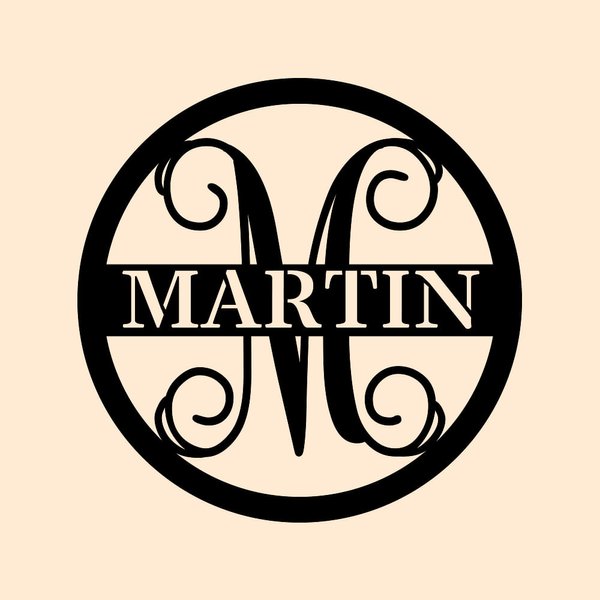 Stainless Steel Initial with Family Name Metal Wall Art