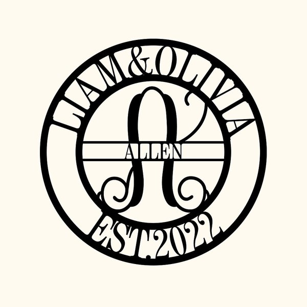 Custom Initial with Family Name Metal Wall Art Decoration