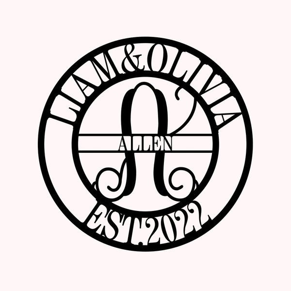 Initial & Family Name Metal Wall Art