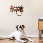 Personalized Bone Shape with Dog Name Wooden Leash Holder for Dog Lover