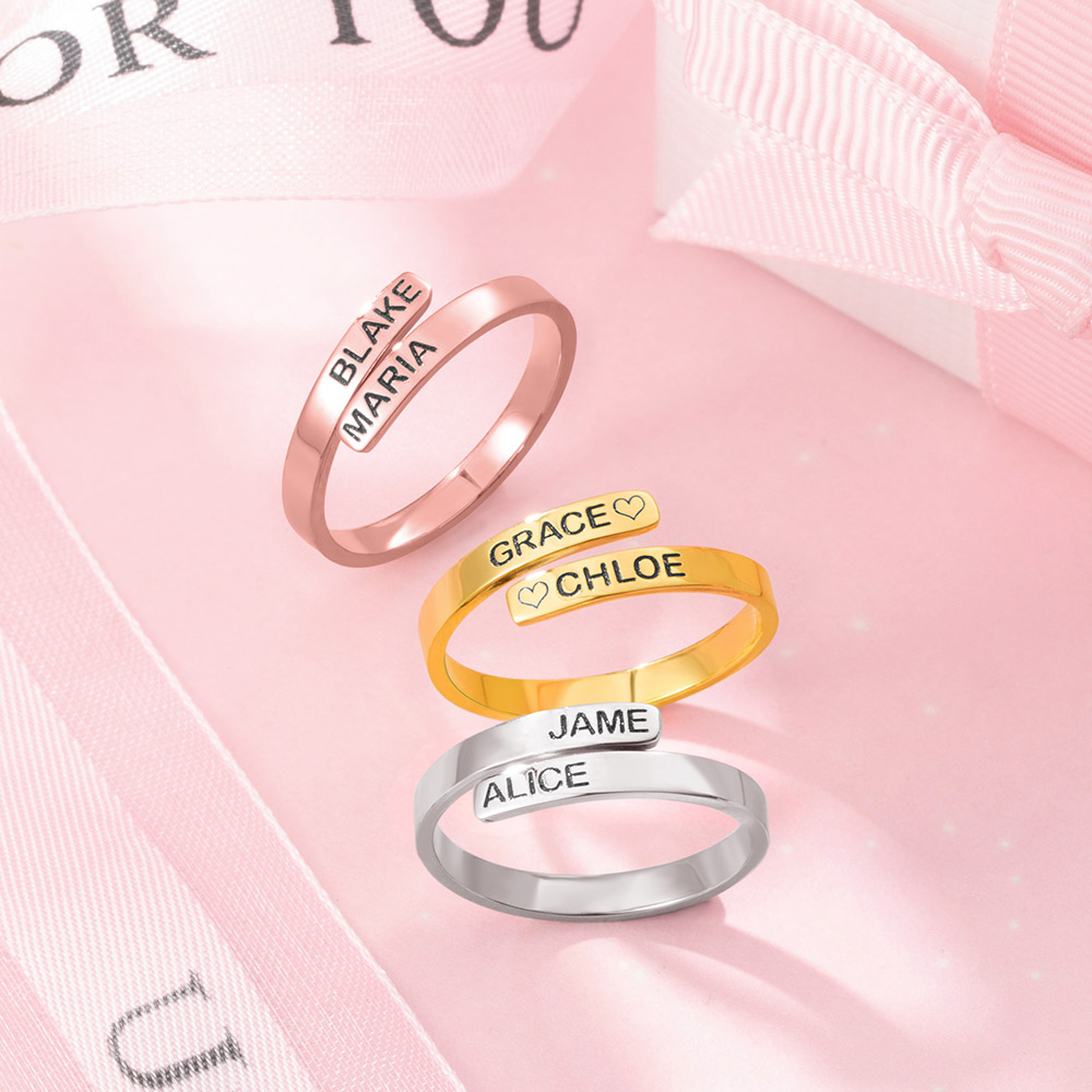Personalized Dainty Ring with Two Names for Valentine's Day Gift - CALLIE