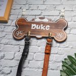 Personalized Bone Shape with Dog Name Wooden Leash Holder for Dog Lover