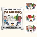 Personalized Husband and Wife Camping Partners for Life Throw Pillow Cover with Name Valentine's Day Gift for Couple