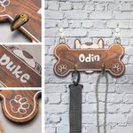 Personalized Bone Shape with Dog Name Wooden Leash Holder for Dog Lover